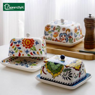 Pastoral Tarz Seramik Tereyağı Kabı Kutusu Restoran Mühürlü Saklama Kapları Peynir Tabağı Fransız Tereyağı Sofra Takımı