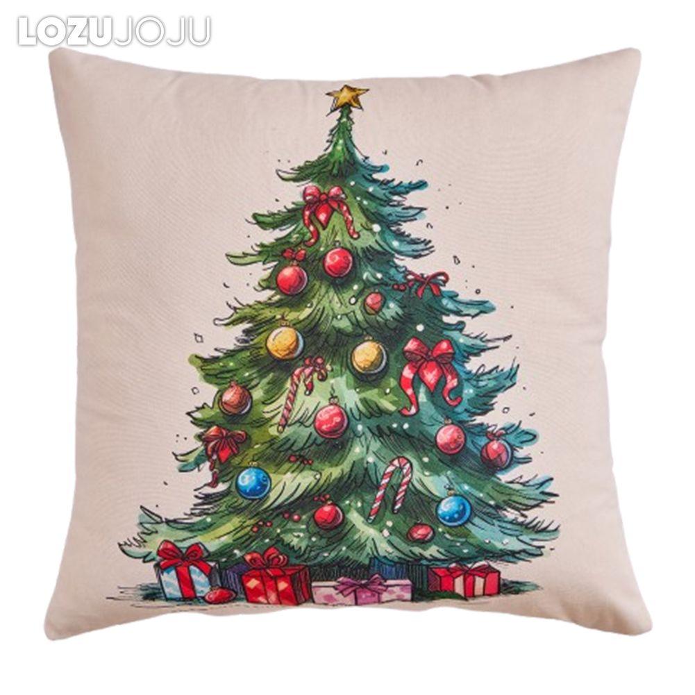 

1PC LOZUJOJU Christmas Pillowcase Hand drawn Christmas tree cluster printed Cushion Cover for Sofa Living Room Bedroom Home Decor Party Decor W45cm x L45cm