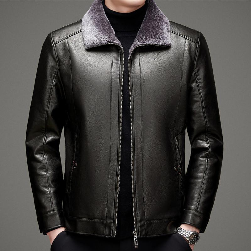 Haining casual fur integrated men's middle-aged and elderly leather jacket with fleece and thickened sheepskin jacket for winter