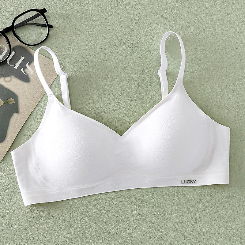 

Japanese simple less hair bra cover gathered without steel ring junior high school comfortable breathable bra 32/70ab through cup белый