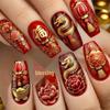 New Year Golden Dragon Red Lantern Ballet Style False Nails