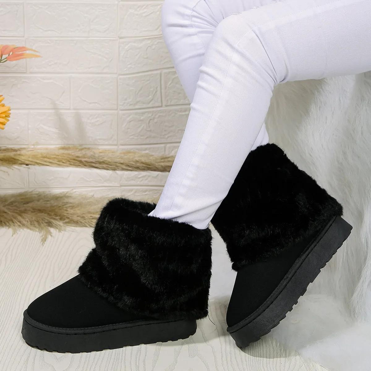 

Зимние женские сапоги замшевые терморукава сохраняют тепло до середины икры сноубутсы женские удобные туфли на платформе zapatos mujer размер 44 36 чёрный