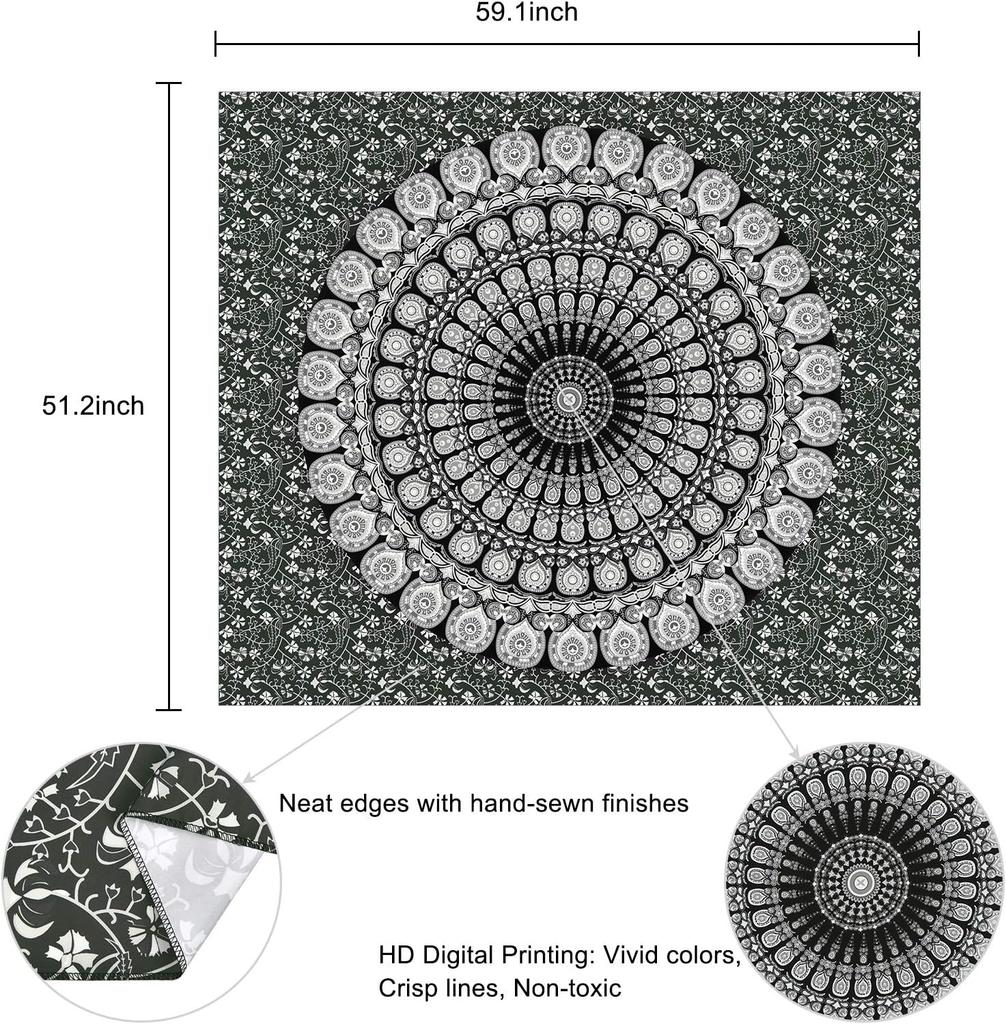 VIKAMA American Mandala Tapestry Hippie Wall Hanging Psychedelic Peacock Living Room Tea Room Wall Decoration Tapestry