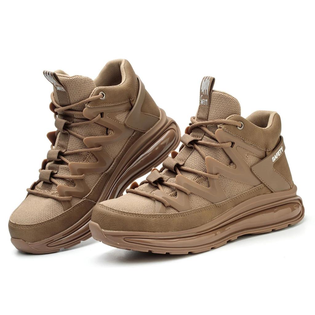 Men's Steel-Toe Safety Shoes Anti-Crush Puncture-Resistant Breathable Soft Upper Fashionable Outdoor Work Boots for Workshop