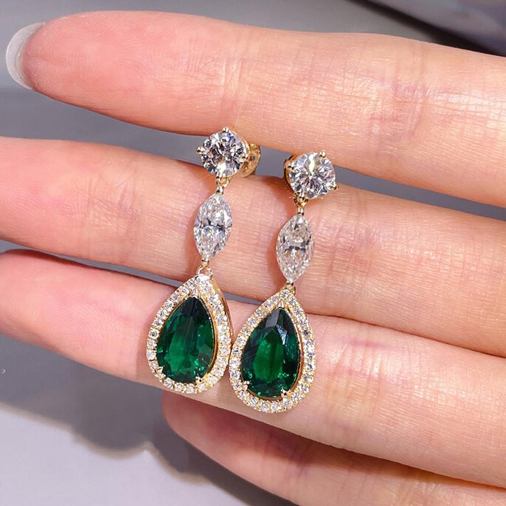 

Huitan Gold Color Women s Dangle Earrings for Wedding Sparkling Inlaid Green/White Cubic Zirconia Drop Earrings Fashion Zircon