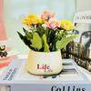 Artificial Rose Champagne Potted Plant Bonsai For Home Decor Tabletop Display