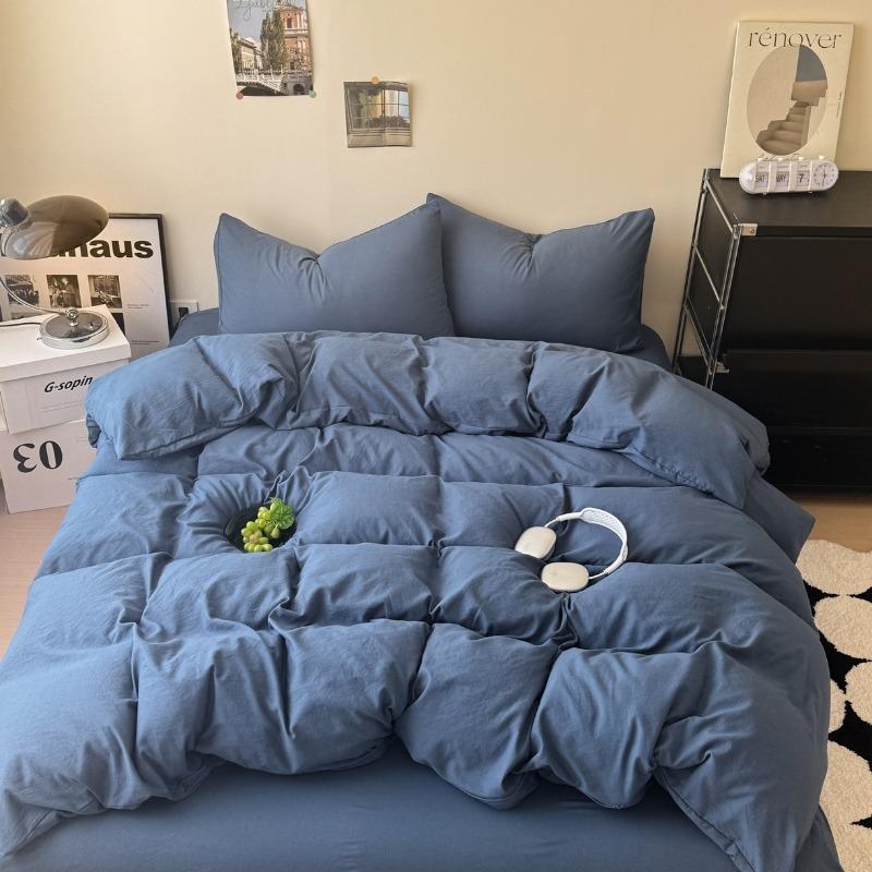 new solid color washed cotton four-piece set Shuangpin student dormitory single bedding three-piece set