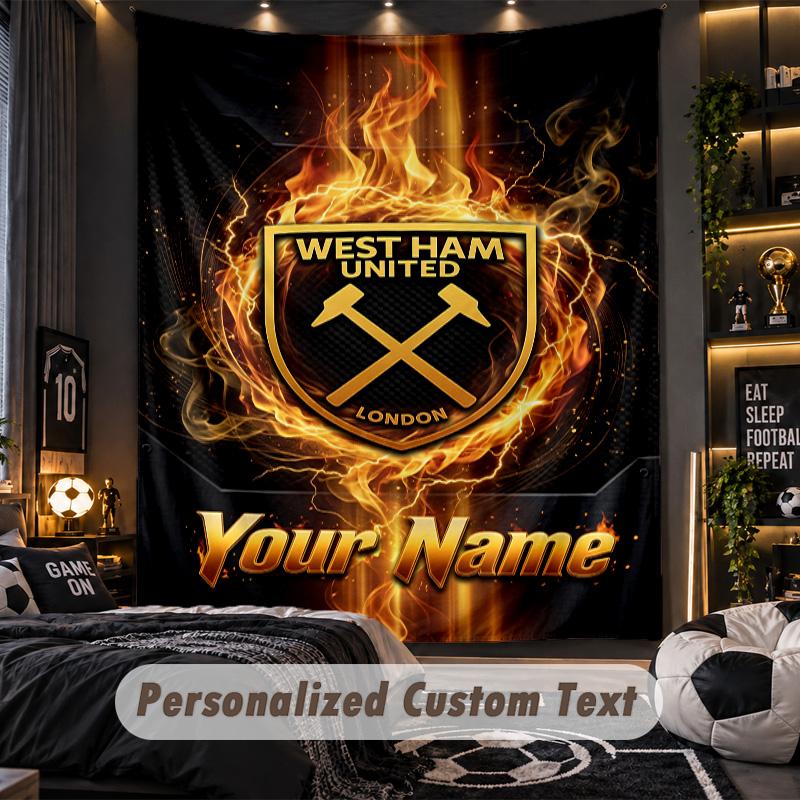 TapestryWest Ham United FC Custom Name Text Personalized Wall Hanging Tapestry Home Wall Decor