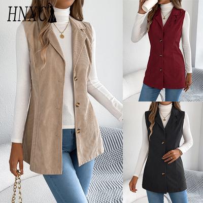 Gilet Jacket Décontracté à Boutonnage Simple et Col Costume en Velours Côtelé pour Femmes - Automne et Hiver