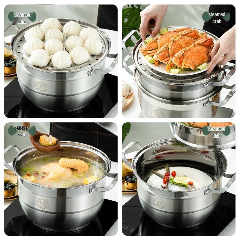Nerezový parní hrnec s velkou kapacitou: Protiopaření, Vícevrstvý design pro vaření & dušení