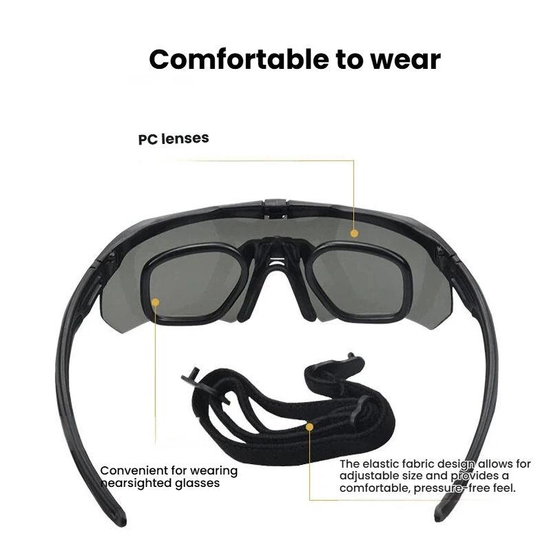 Tactical Safety Sunglasses 3 Interchangeable Scratch Resistant Acrylic Lenses Full Rim Wind Goggles Eye Protection Shooting