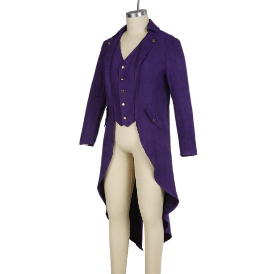 Men Medieval Renaissance Cosplay Costume Solid Color Long Tuxedo Uniform Coat