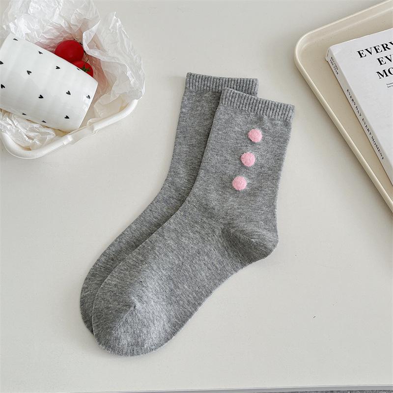 

Женские гольфы до середины икры для весны и лета Влагопоглощающие, флокированные носки в горошек в форме сердечек с милым цветовым контрастом и в школьном стиле 1 pair