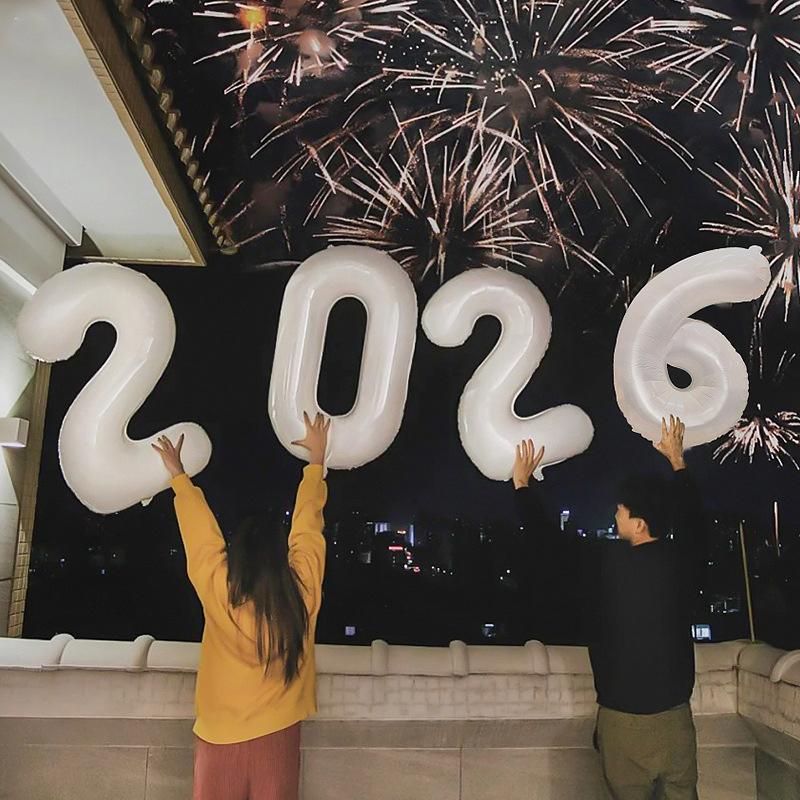 Gott Nytt År 2026 Ballonger Guld Silver Rosa Svart Siffra 2026 Folieballonger 16/32 tum Flerfärgade Gott Nytt År Banner