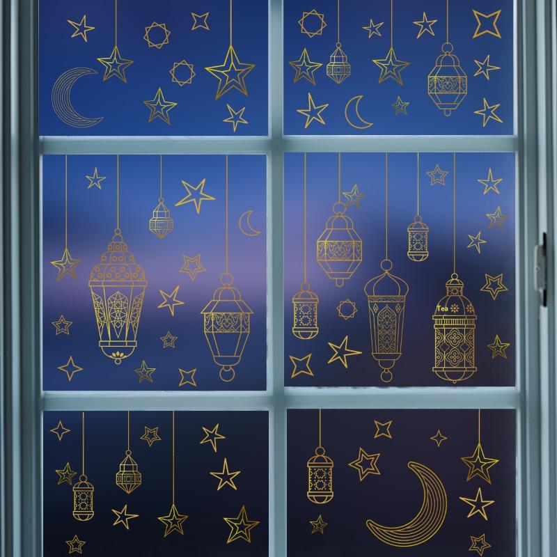 Ramadánové samolepky na zeď Islámské muslimské samolepky na zeď Eid Mubarak Ramadánová lucerna Měsíc Hvězda Dekorace na okno Pro domácí dekorace