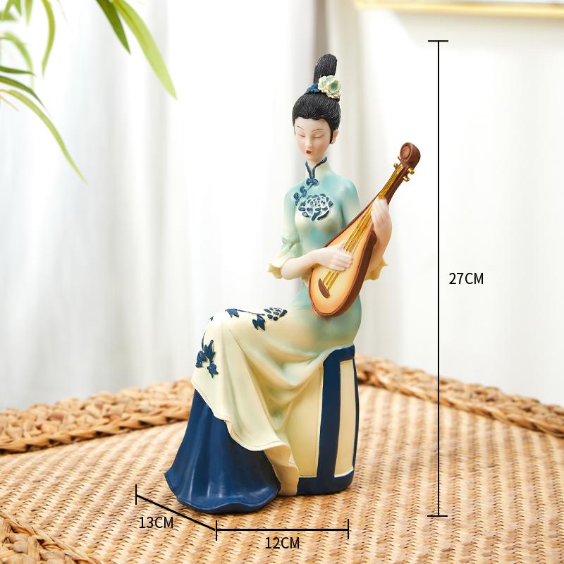 Chinese Style Green Blue Figurine Classical Lady Elegant Living Room Decor Luxury Home Ornament