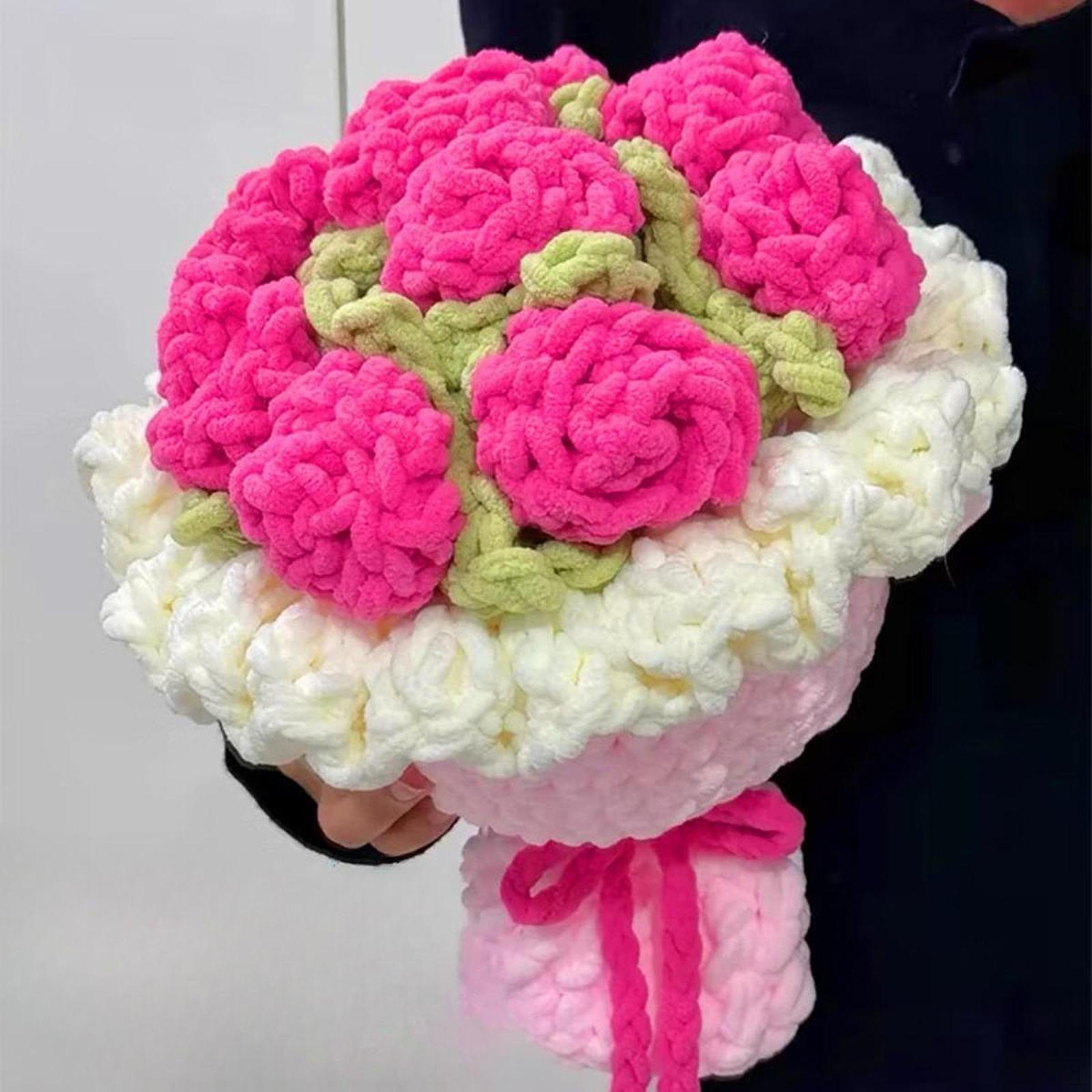 

Crochet Flower Bouquet Artificial Faux Centerpiece Knitted Woven for Home Festival Birthday рожевий