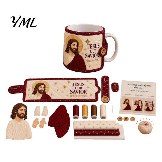 Holiday Crafting Projects for Beginners Christmas Faith Mug Cozy Sewing Kit, DIY Quilted Religious Wrap Craft Handmade Fabric Christian Sleeve Making