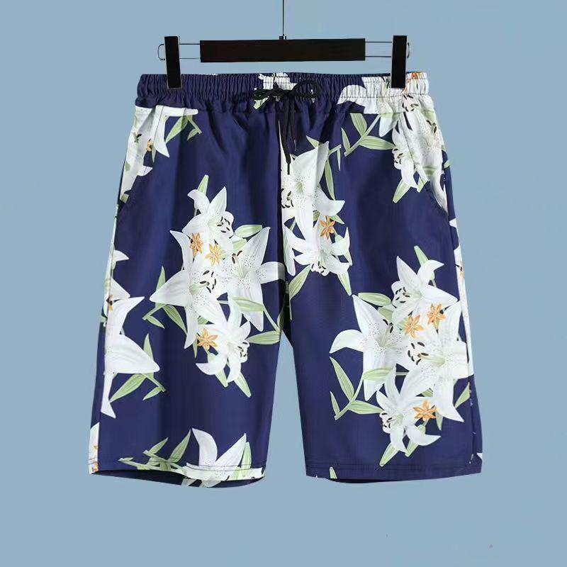 Set Coordinato da Uomo Casual a Maniche Corte Floreale Hawaiano ad Asciugatura Rapida e Pantaloncini da Spiaggia