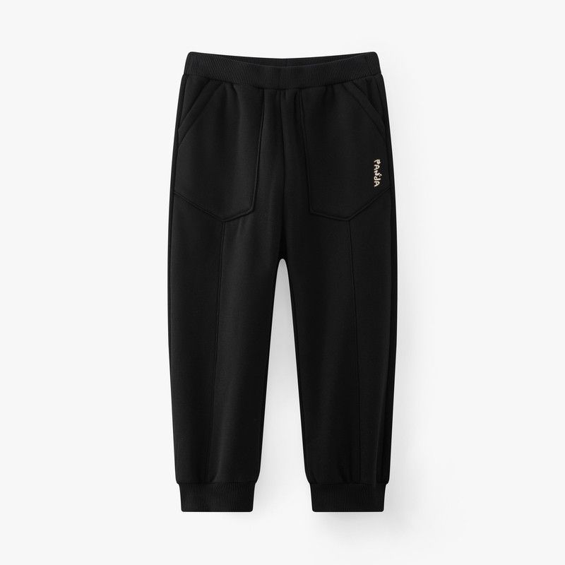 [Vip] Mqd Children s Clothing Boys  Knitted Pants 2025 Winter New Style Kids  Fleece-Lined Warm Loose Jogger Pants Sports Black 130