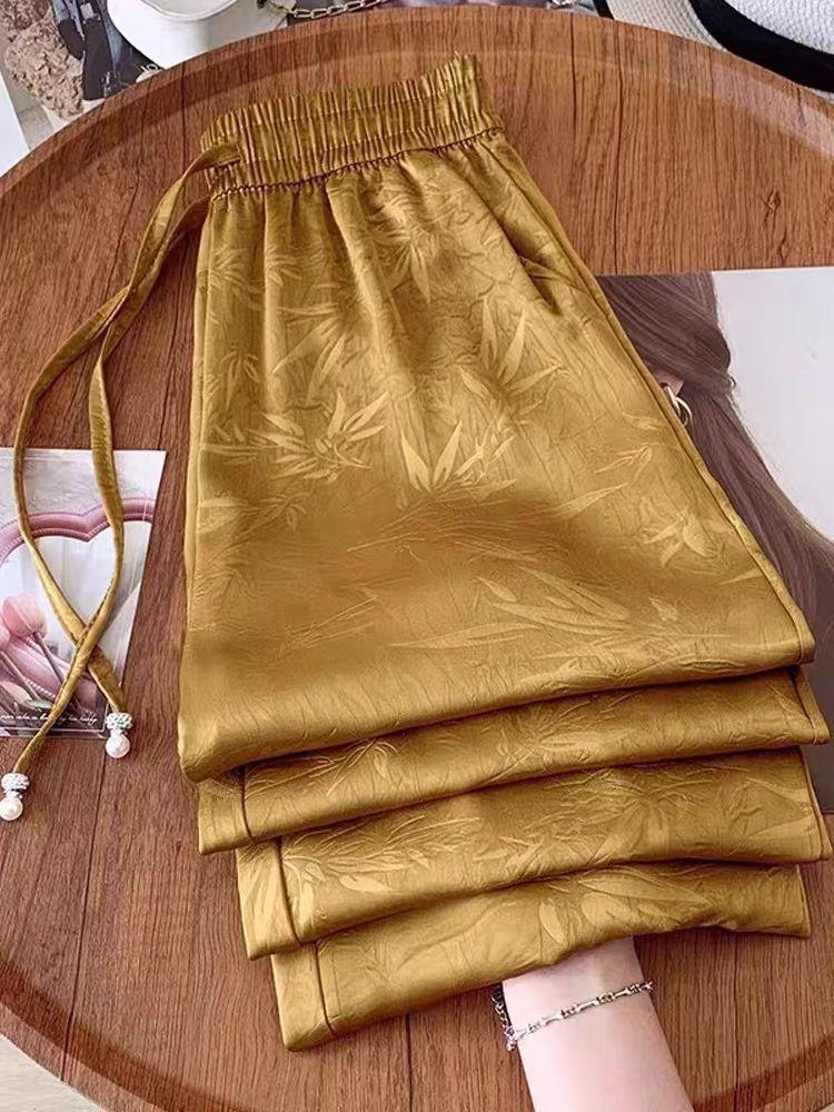 2025 New Style Petite Women's Satin Wide-Leg Pants with Elastic Waist
