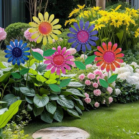 Yousheng Metal Flower Garden Stake Planter Insert Flower Stake with Leaves Outdoor Decorative Stake for Yard Art Window Box Decor