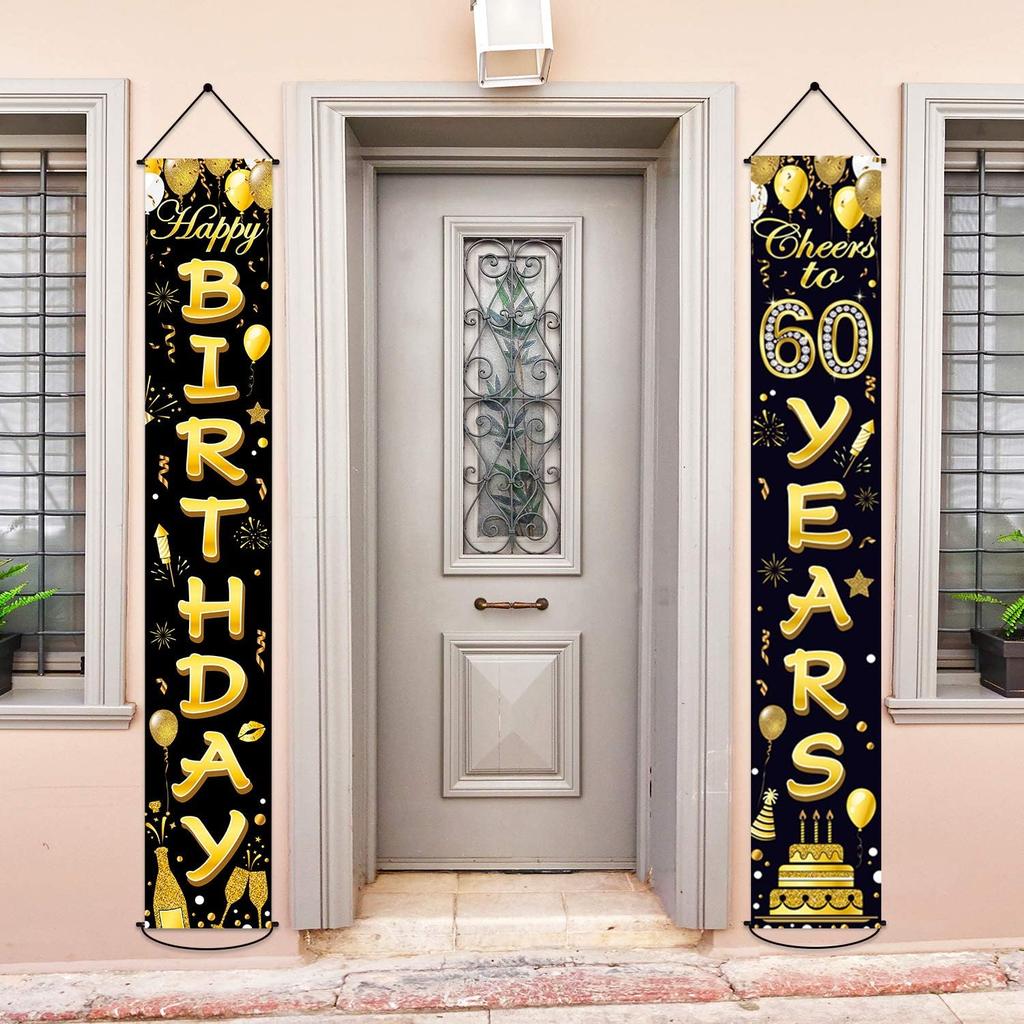 80th Birthday Party Banner Decorations for Women Men 80 Year Old Door Banners Signs Black Gold Cheers to 80 Years Brithday Party Supplies Welcome
