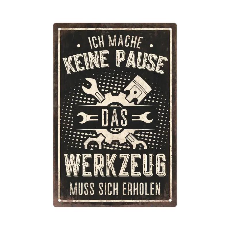 German Vintage Garage Tool Phrases Metal Sign,Retro Decorative Plaque, Home Wall ,Studio Room Man Cave Workshop Industrial Decor