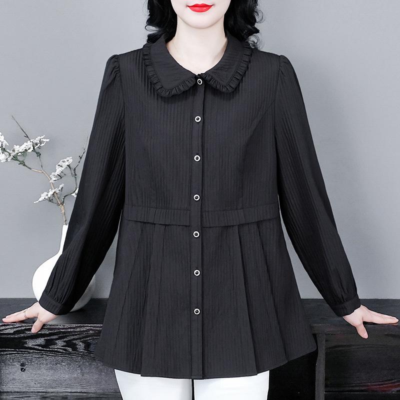 

Весна/Лето Женский Топ А-силуэта Большого размера с длинным рукавом - Повседневная и Универсальная Рубашка, скрывающая живот 5XL 200-220 lbs чёрный