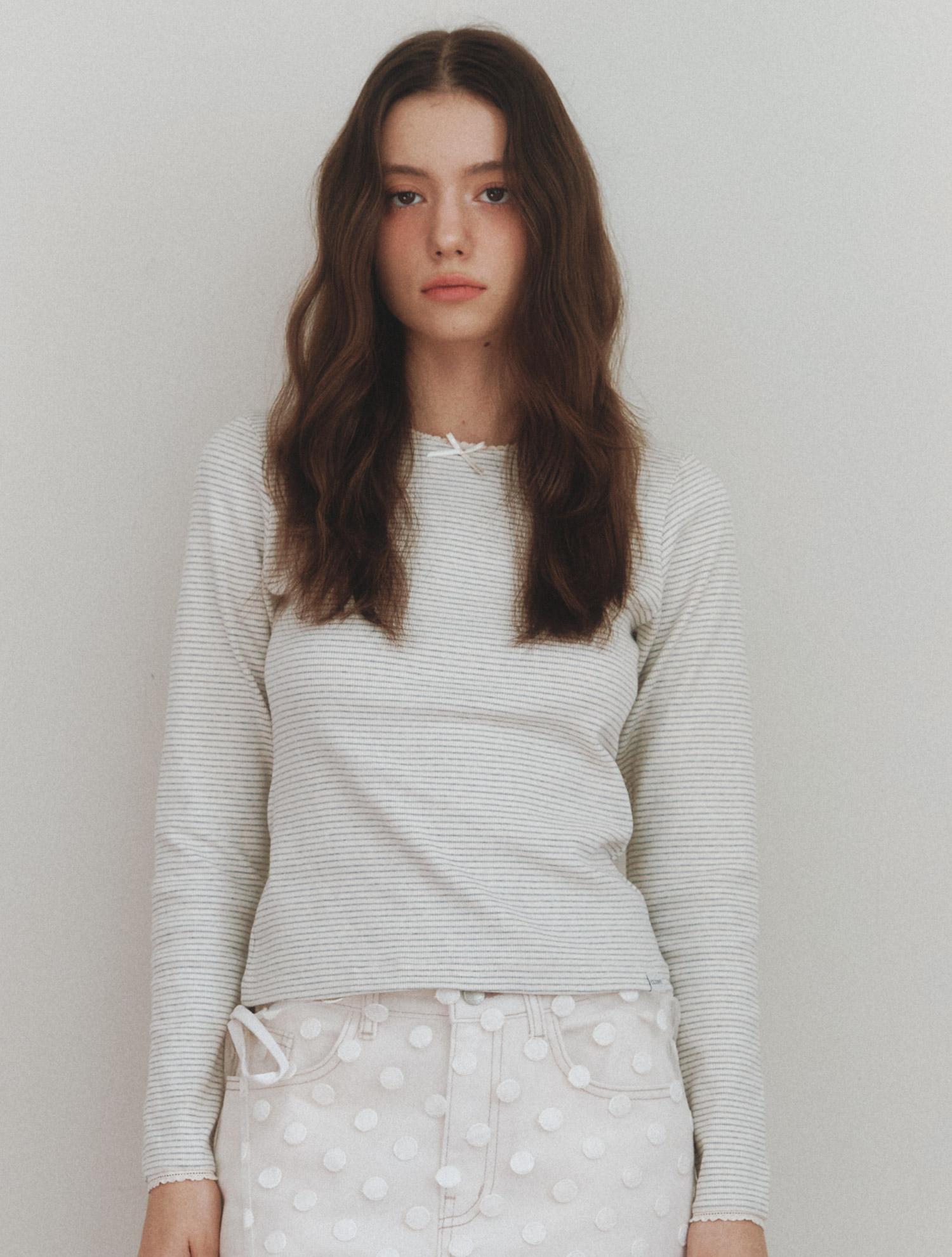 Cluny Waffle Lace Detail Long Sleeve T-Shirt - Ivory Ivory/Free