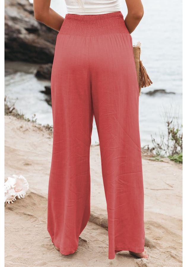 Women's Spring/Summer Cotton Linen Wide-Leg Elastic Waist Pants - Available in Various Colors