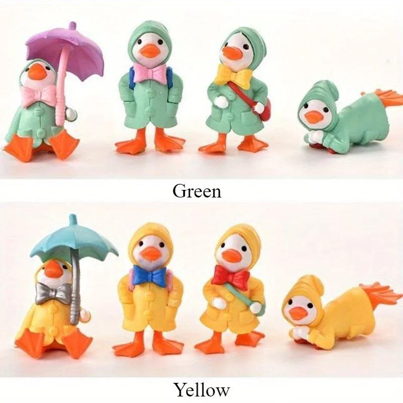 Miniature Figurines 4 Mini Ducks Fairy Garden Miniature Farm Figurines Moss Landscape Cute Ornaments Kit for Home Outdoor Décor