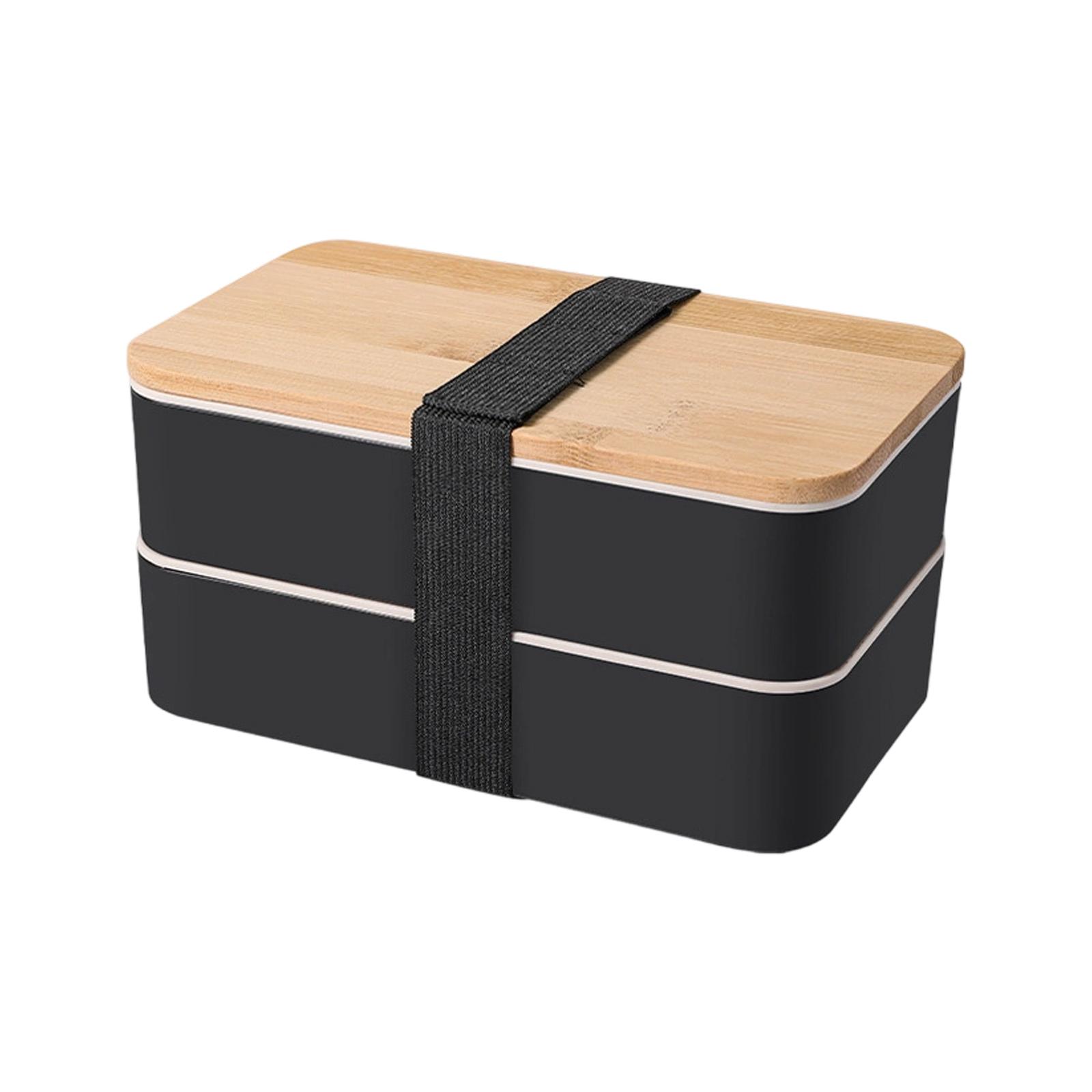 Doppellagige japanische Lunchbox mit Besteck und Bambusdeckel Mikrowellengeeignet Unterteilter Lebensmittelbehälter Geschenk 6
