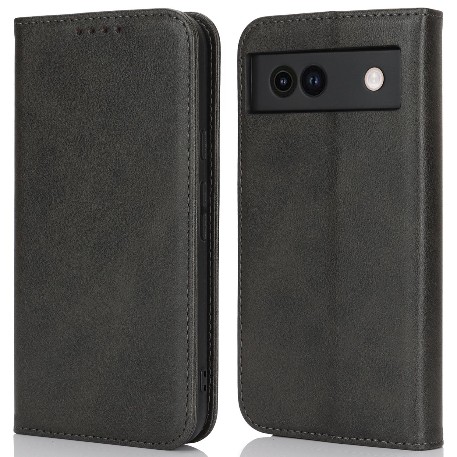 

For Google Pixel 8a Case PU Leather Calf Textured Magnetic Closing Smart Phone Cover Black