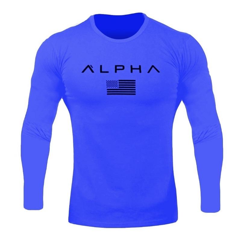 Men Long Sleeves Letter Printed T-Shirt Fitness Tees Outdoor Sport Running Climbing Tights Bodybuilding Muscle Gym Train Compression Shirt