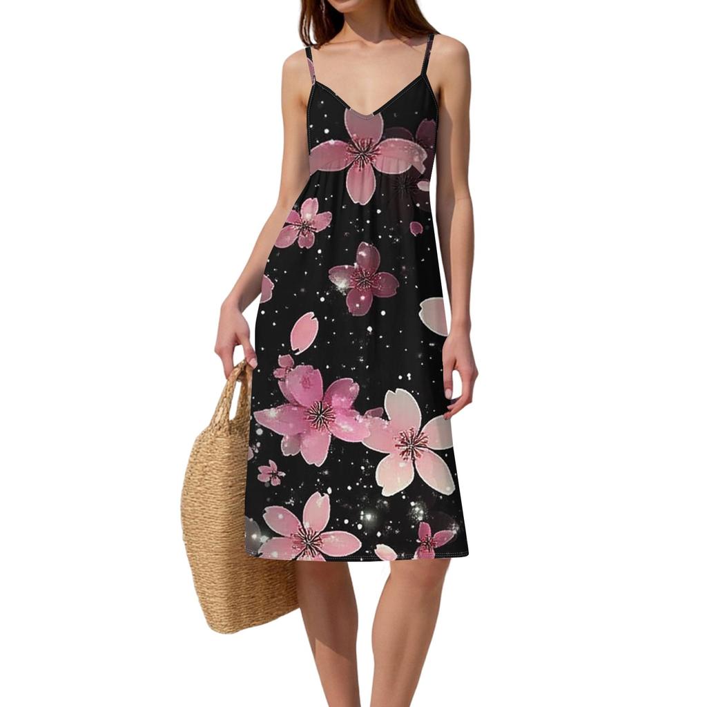 Women's Spaghetti Strap Backless Bow Loose Casual Beach Holiday Dress Sundress