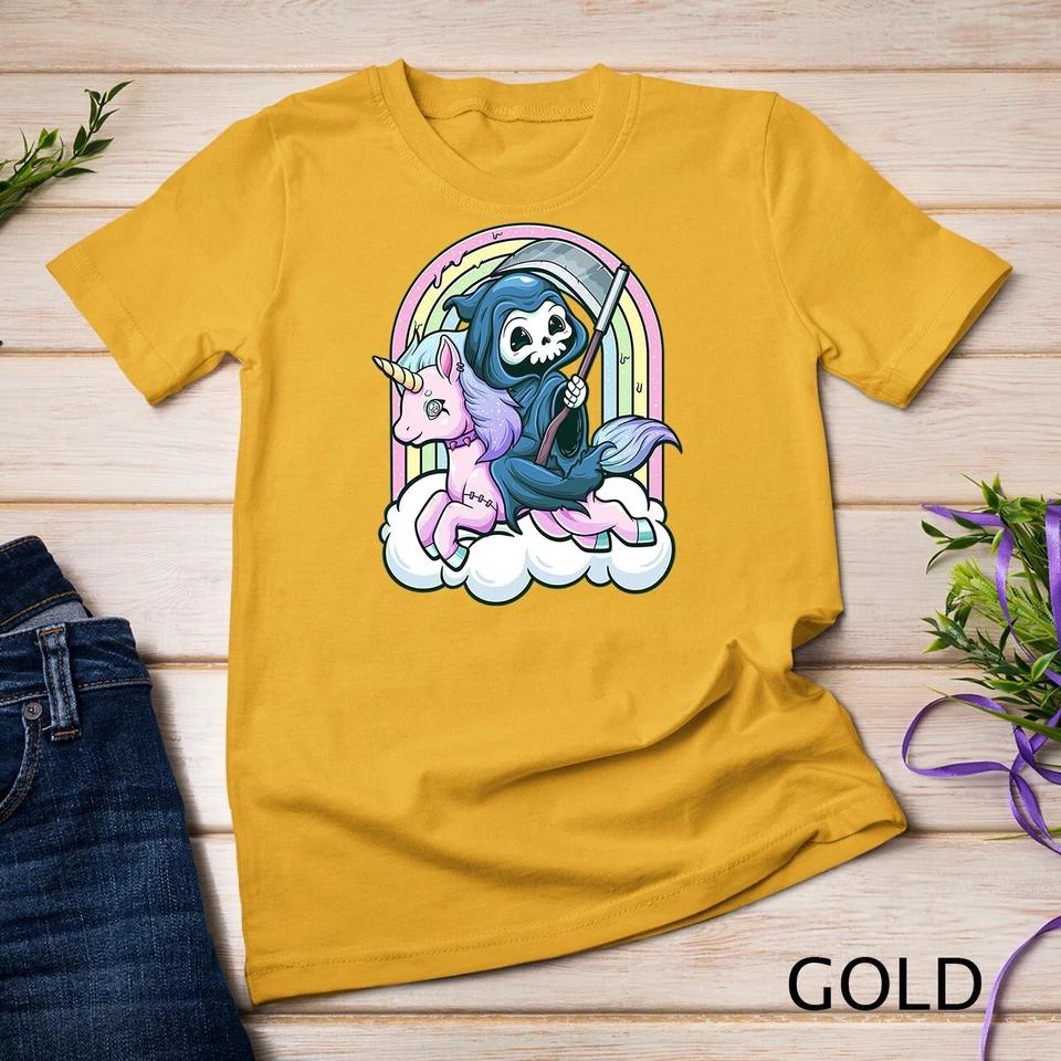 Kawaii Pastel Goth Cute Creepy Unicorn Grim Reaper Unisex T-shirt 3 M