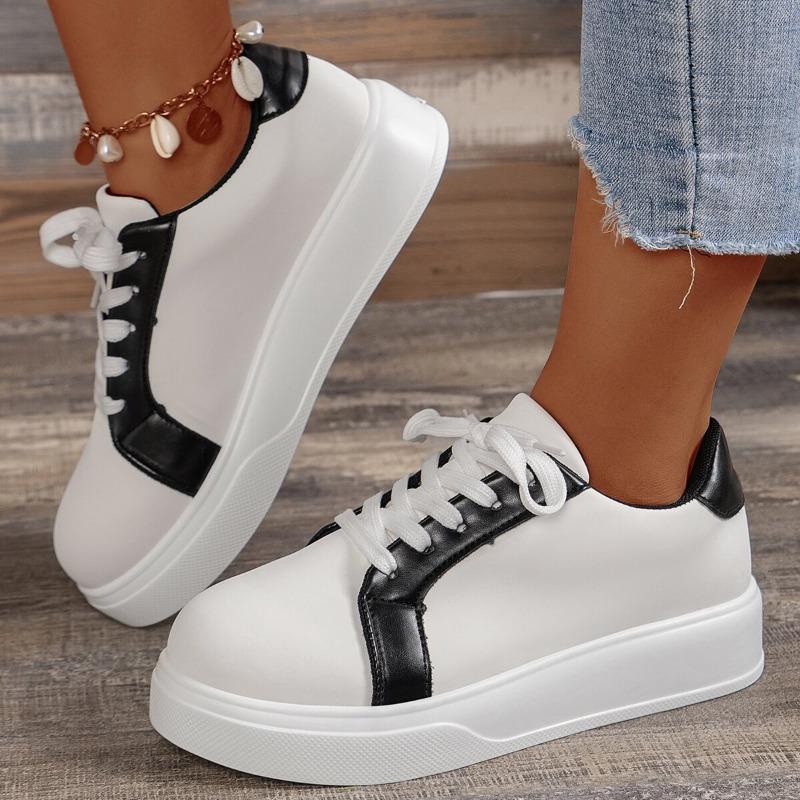 European and American Colored Casual Shoes 2024 Autumn and Winter New Thick Sole Large Women's Vulcanized Shoes Zapatos De Mujer