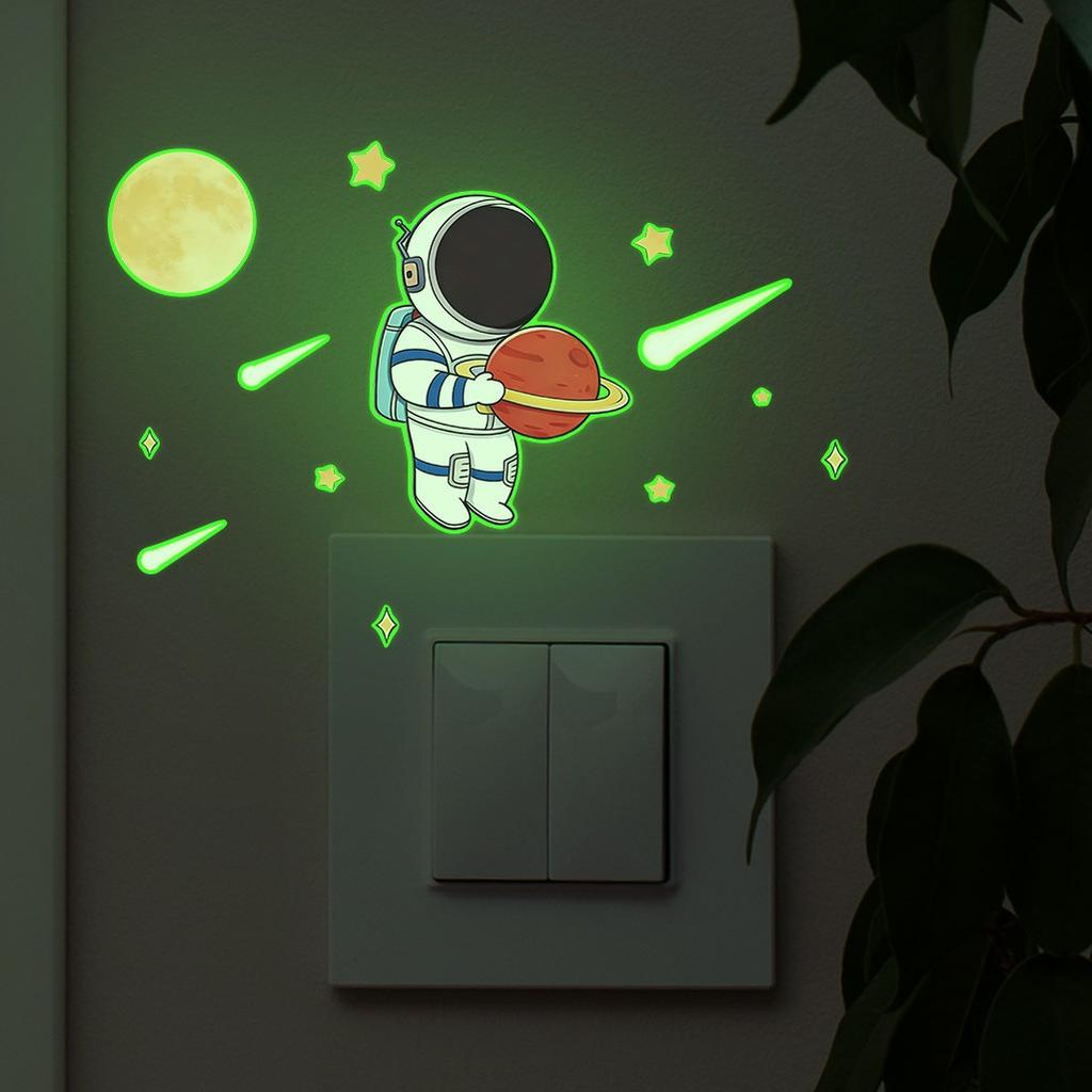 Kreatives Cartoon-Astronauten-Weltraum-Thema Heimdekoration Nachtlicht Schalter Aufkleber