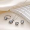 Elegant Square Cubic Zirconia Jewelry Set Necklace Earrings Ring Quadrilateral Rhinestone Three Piece Suite For Women