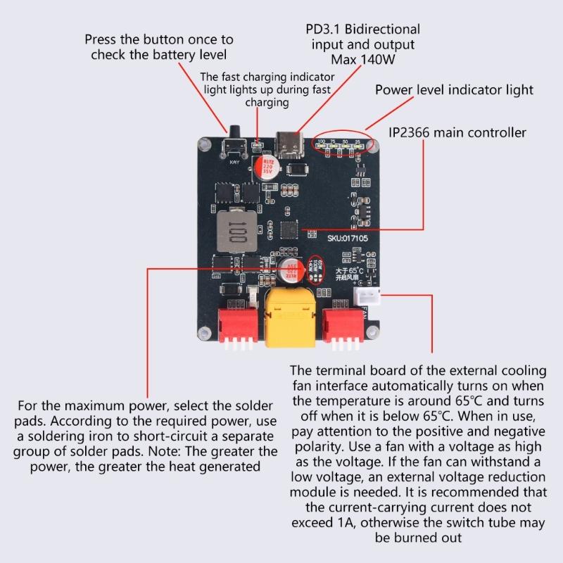 140W Bidirectional Fast Charging Module 2-6S Battery Charging Board Automatic Temperature Control Replacement