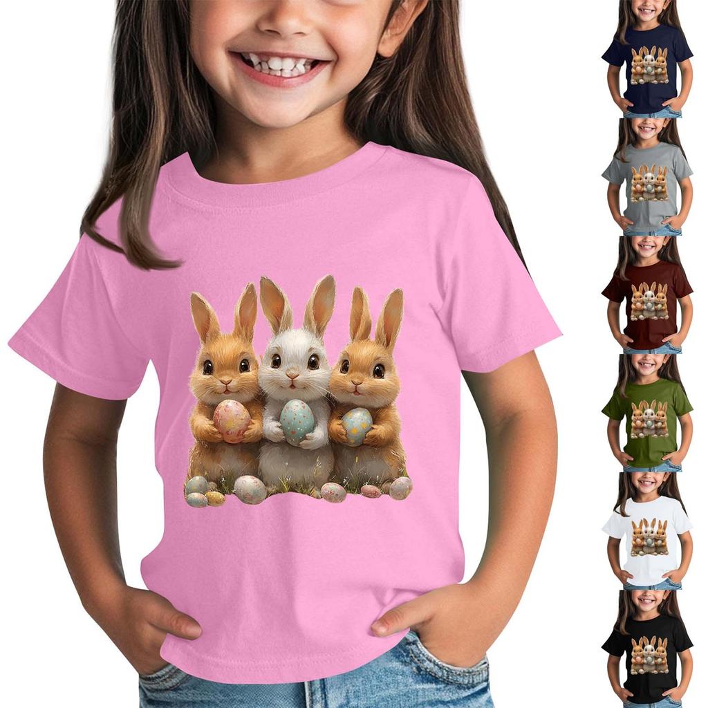 Tricou cu mânecă scurtă și gât pentru copii, cu imprimeu animal, top casual zilnic