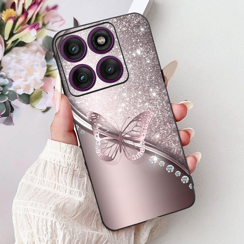 For Motorola Edge 60Pro XT2507-1 Back Cover For Motorola Edge 60 Pro Case Cute Cartoon Luxury Flower Painted Black Silicone 6.7"