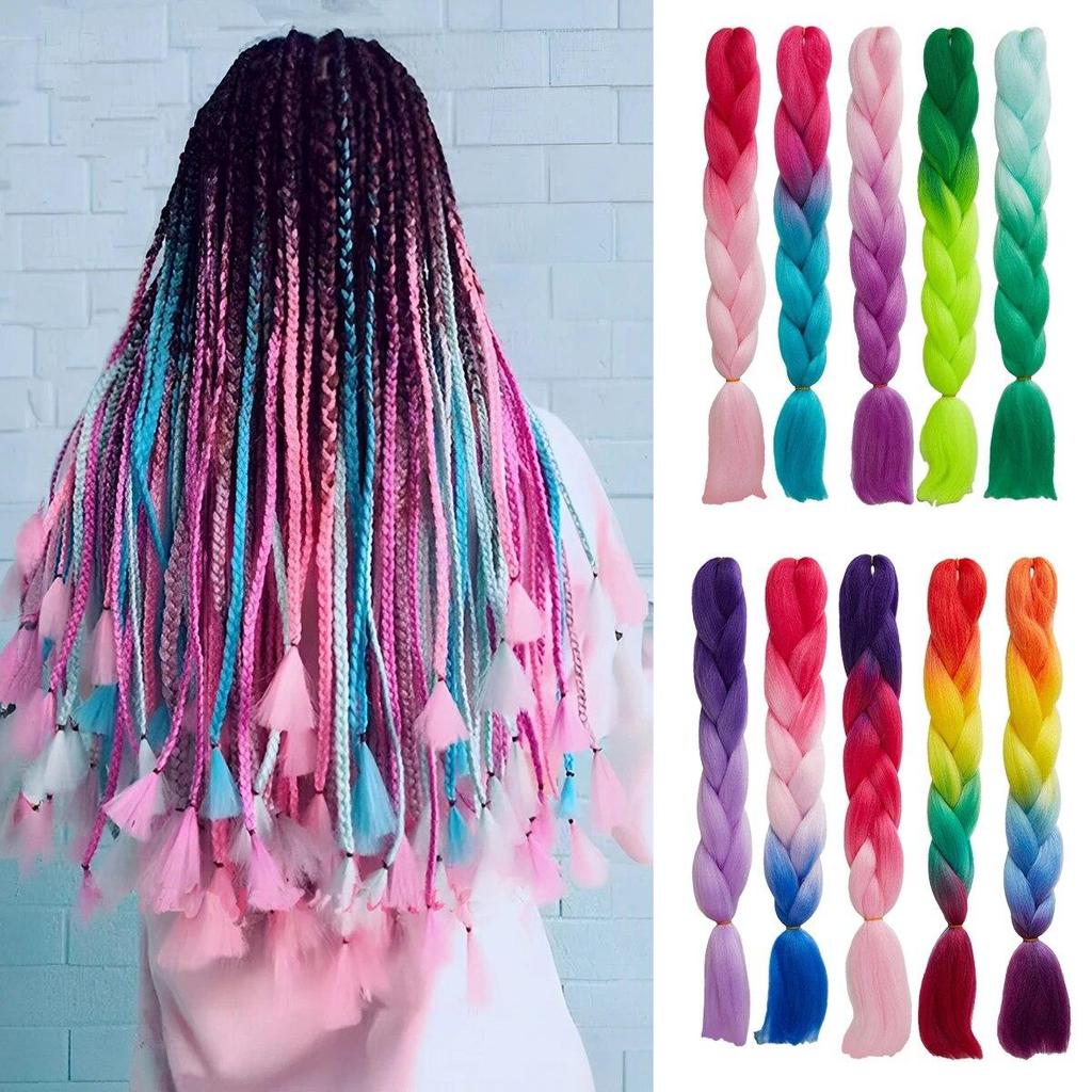 ALAN EATON 24 Inches Synthetic Rainbow Color Jumbo Braid Hair Extensions High Temperature Fiber Extensions For DIY Crochet Hair Braids