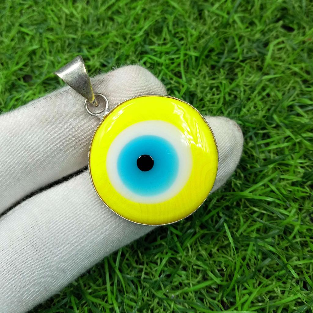 Evil Eye Gemstone 925 Sterling Silver Plated Bezel Pendant DEP-383