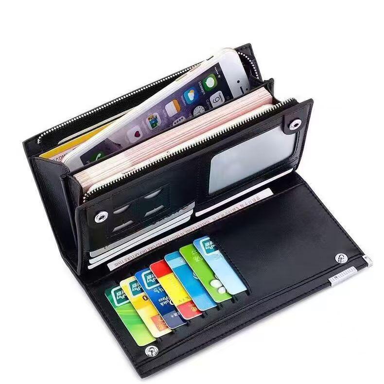 Męski długi skórzany portfel kopertówka: Wielofunkcyjny Portfel na Karty i Torebka z Zamkiem na Telefon