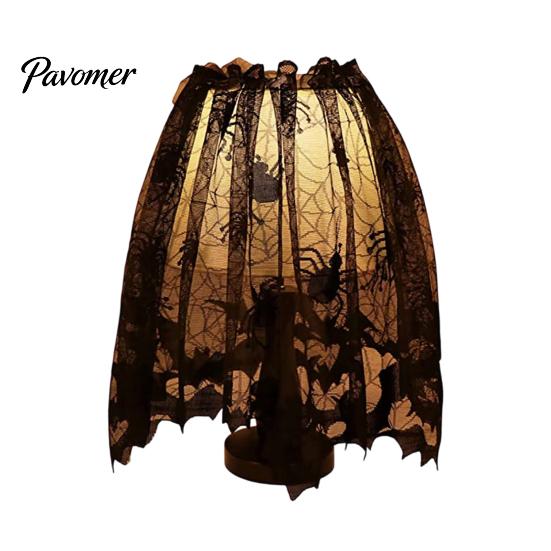 Spider Web Lace Fabric Decor Halloween Tablecloth, Black Table Cover, Spooky Gothic Home Bundle Lamp Shade for Masquerade, Party, Dinner Decoration