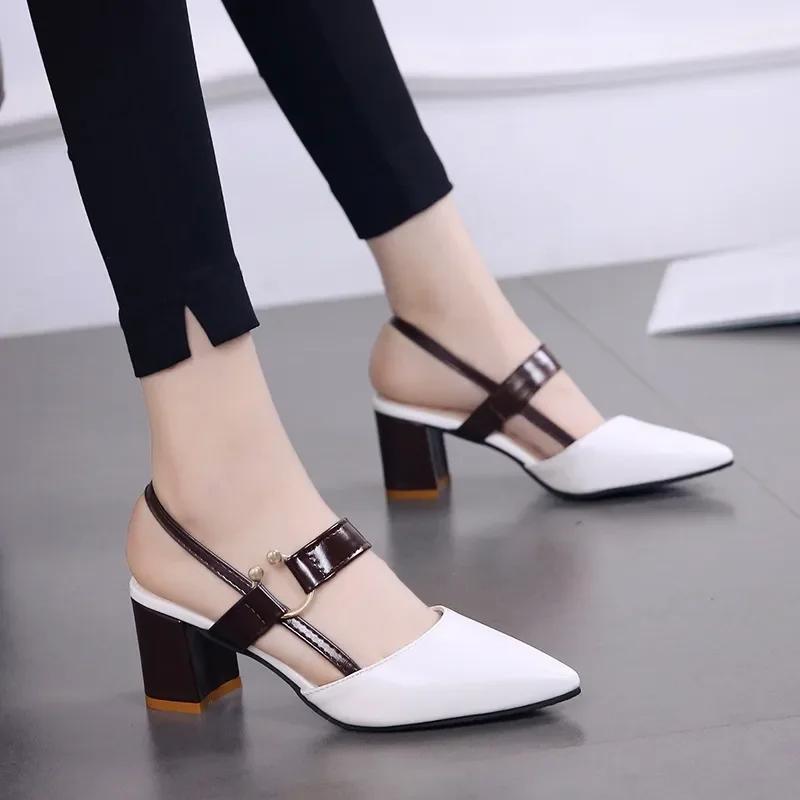 Fashion Womens Shoes Brand Yellow Open Toe Comfort Mid Heel Pumps Spring Summer High Heel Party Banquet Shoes Lady Elegant Black Sandals