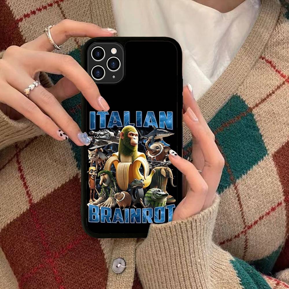 I-ITALIANS B-Brainrot Creative Animal Phone Case For IPhone 17 16 Pro Max Air 13 12 Mini 14 15 Plus 11 PC+TPU Back Cover