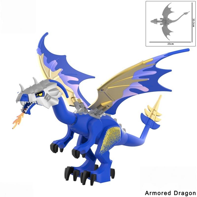 Medieval Dragon Toy: 23cm Wing Span, Silver/Gold Armor, Fiery Wings, Fire-Breathing, 33.5cm Tall, Play & Collection